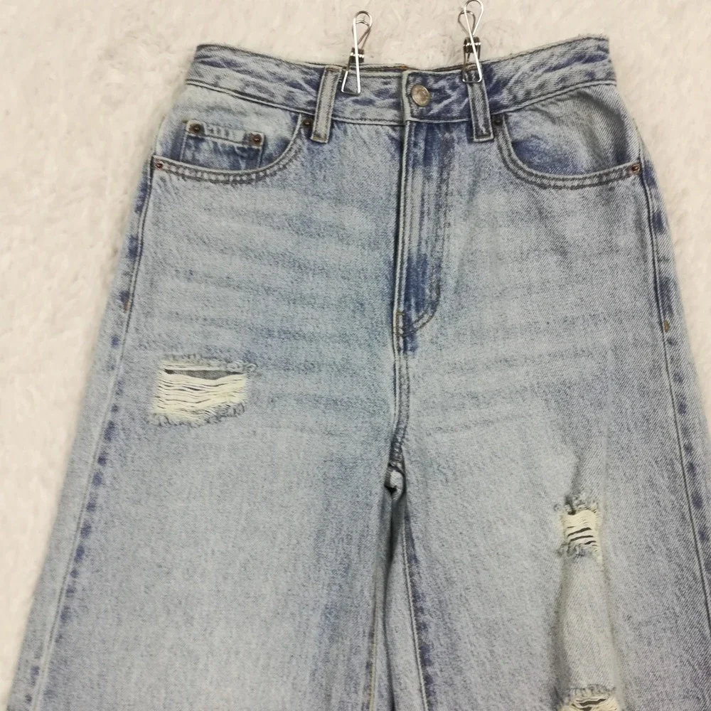 Pacsun‎ Womens Jeans Puddle Wide Leg High Rise Blue Denim Distressed Light 24